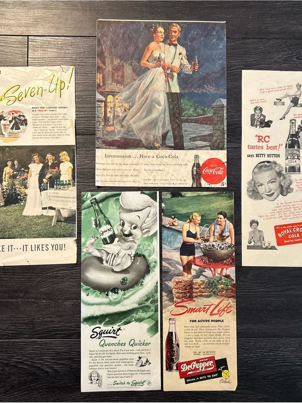 1950s / 40s Coca-Cola, Seven-Up, and Dr Pepper vintage soda Print ads